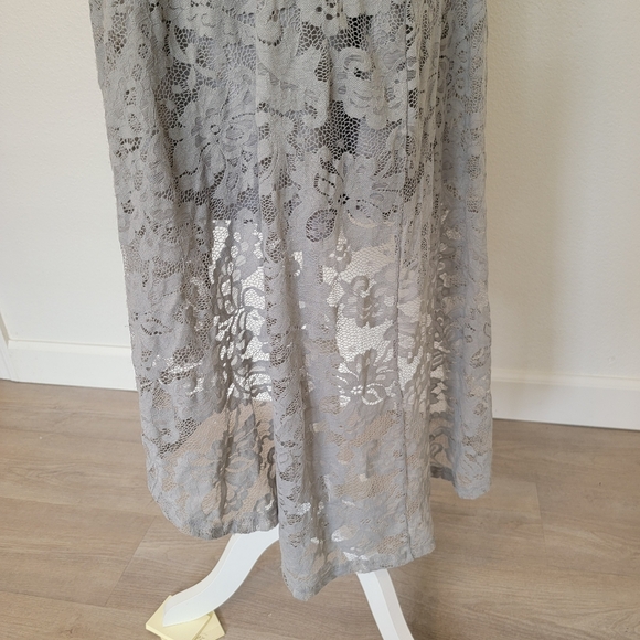Elegant Gray Lace High/low Maxi Dress Sz XL - Picture 7 of 7